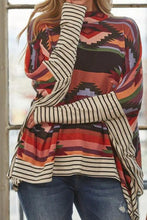 Load image into Gallery viewer, Geometric Striped Splicing Round Neck Blouse
