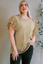 Load image into Gallery viewer, Plus Size Eyelet Round Neck Short Sleeve Blouse