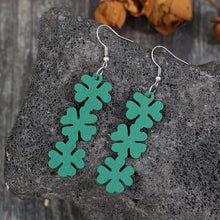 Load image into Gallery viewer, Lucky Clover Wooden Dangle Earrings