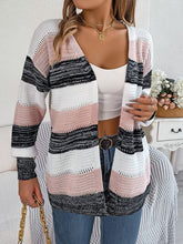 Load image into Gallery viewer, Openwork Striped Open Front Cardigan
