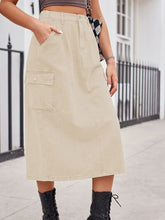 Load image into Gallery viewer, Slit Buttoned Denim Skirt with Pockets