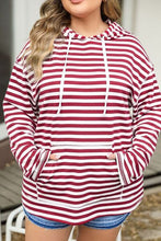 Load image into Gallery viewer, Plus Size Drawstring Striped Dropped Shoulder Hoodie