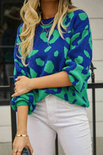 Load image into Gallery viewer, Woven Right Leopard Round Neck Dropped Shoulder Sweater