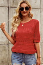 Load image into Gallery viewer, Openwork Round Neck Half Sleeve Knit Top