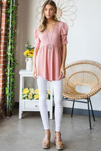 Load image into Gallery viewer, Heimish Full Size Waffle Knit V-Neck Babydoll Top