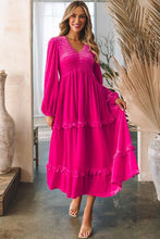 Load image into Gallery viewer, Frill V-Neck Balloon Sleeve Tiered Dress