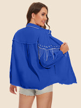 Load image into Gallery viewer, Raw Hem Fringe Detail Denim Jacket