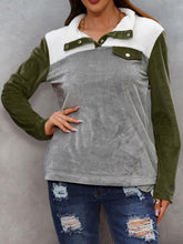 Load image into Gallery viewer, Color Block Collared Sweatshirt with Pockets