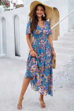 Load image into Gallery viewer, Smocked Floral V-Neck Short Sleeve Dress
