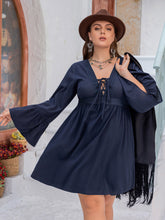 Load image into Gallery viewer, Plus Size Tie Front V-Neck Flare Sleeve Dress
