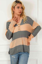 Load image into Gallery viewer, Striped Buttoned Dropped Shoulder Slit Sweater
