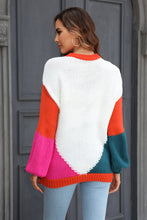 Load image into Gallery viewer, Color Block Round Neck Drop Shoulder Sweater
