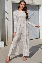 Load image into Gallery viewer, Striped Round Neck Long Sleeve Jumpsuit