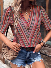 Load image into Gallery viewer, Printed V-Neck Button-Up Short Sleeve Top