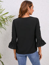 Load image into Gallery viewer, V-Neck Lace Detail Flounce Sleeve Blouse
