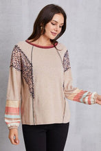 Load image into Gallery viewer, Contrast Stitching Leopard Long Sleeve Blouse