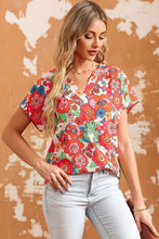 Load image into Gallery viewer, Printed Notched Short Sleeve Blouse