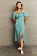 Load image into Gallery viewer, Swiss Dot Slit Off-Shoulder Dress