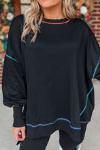 Load image into Gallery viewer, Slit Round Neck Lantern Sleeve Sweatshirt