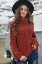 Load image into Gallery viewer, Cable-Knit Turtleneck Dropped Shoulder Sweater