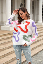 Load image into Gallery viewer, Printed Round Neck Dropped Shoulder Pullover Sweater