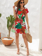 Load image into Gallery viewer, Drawstring Printed V-Neck Mini Dress