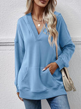 Load image into Gallery viewer, V-Neck Drop Shoulder Long Sleeve Hoodie