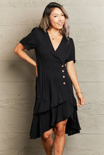 Load image into Gallery viewer, Decorative Button Surplice Ruffle Hem Dress