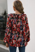 Load image into Gallery viewer, Floral Print Balloon Sleeve Ruched Blouse
