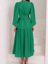 Load image into Gallery viewer, Deep V-Neck Balloon Sleeve Plain Maxi Dress