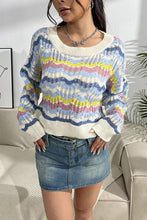 Load image into Gallery viewer, Striped Openwork Dropped Shoulder Sweater