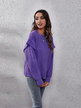 Load image into Gallery viewer, Ruffled Round Neck Dropped Shoulder Sweater