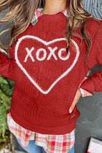 Load image into Gallery viewer, XOXO Heart Round Neck Dropped Shoulder Sweatshirt