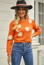 Load image into Gallery viewer, Flower Pattern Round Neck Short Sleeve Pullover Sweater