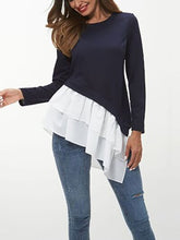 Load image into Gallery viewer, Tiered Contrast Round Neck Long Sleeve T-Shirt