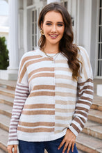 Load image into Gallery viewer, Striped Round Neck Dropped Shoulder Sweater