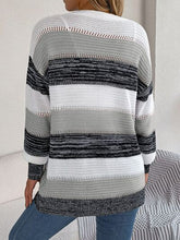 Load image into Gallery viewer, Openwork Striped Open Front Cardigan