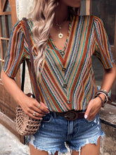 Load image into Gallery viewer, Printed V-Neck Button-Up Short Sleeve Top