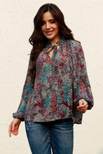 Load image into Gallery viewer, Tie Neck Heathered Balloon Sleeve Blouse