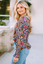 Load image into Gallery viewer, Floral Tie Neck Flounce Sleeve Blouse
