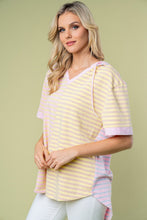 Load image into Gallery viewer, White Birch Full Size Striped Short Sleeve Drawstring Hooded Top