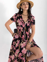 Load image into Gallery viewer, Floral V-Neck Slit Dress