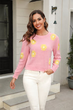 Load image into Gallery viewer, Flower Pattern Round Neck Short Sleeve Pullover Sweater