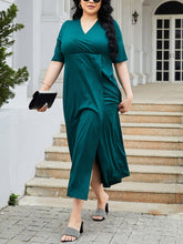 Load image into Gallery viewer, Plus Size Slit Surplice Short Sleeve Midi Dress