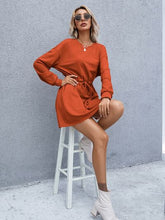 Load image into Gallery viewer, Drawstring Round Neck Dropped Shoulder Mini Dress
