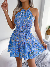 Load image into Gallery viewer, Tied Printed Grecian Neck Mini Dress