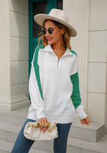 Load image into Gallery viewer, Two-Tone Collared Neck Dropped Shoulder Knit Top