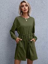 Load image into Gallery viewer, Drawstring Round Neck Dropped Shoulder Mini Dress