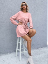 Load image into Gallery viewer, Drawstring Round Neck Dropped Shoulder Mini Dress