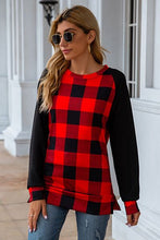 Load image into Gallery viewer, Plaid Round Neck Long Sleeve T-Shirt